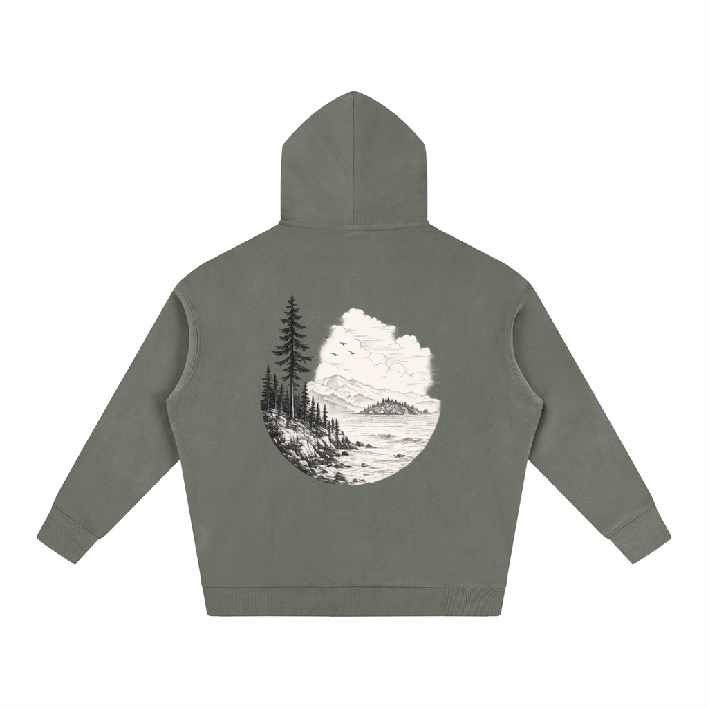 Overcast Coastline Hoodie — Vintage PNW Heavyweight Pullover