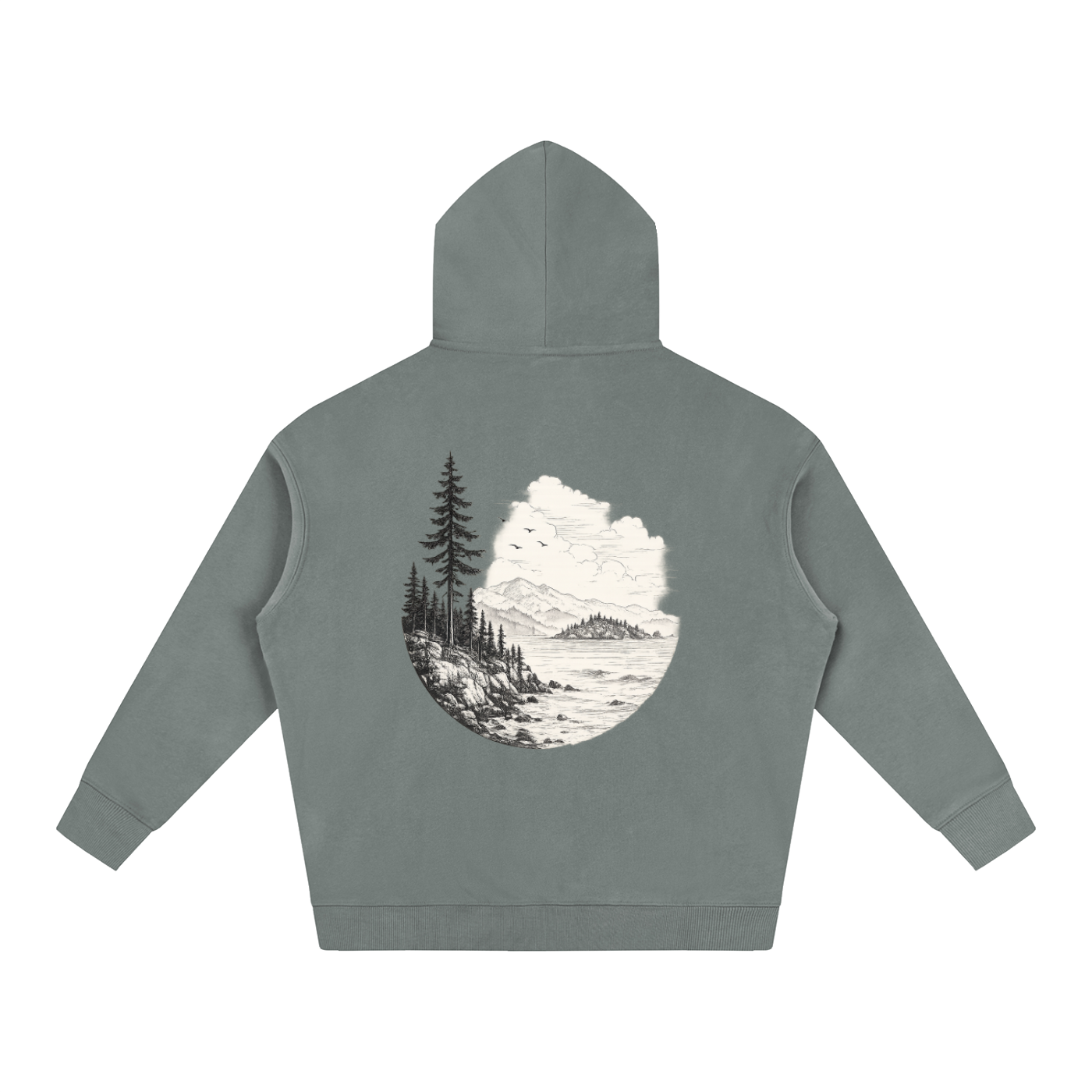 Overcast Coastline Hoodie — Vintage PNW Heavyweight Pullover