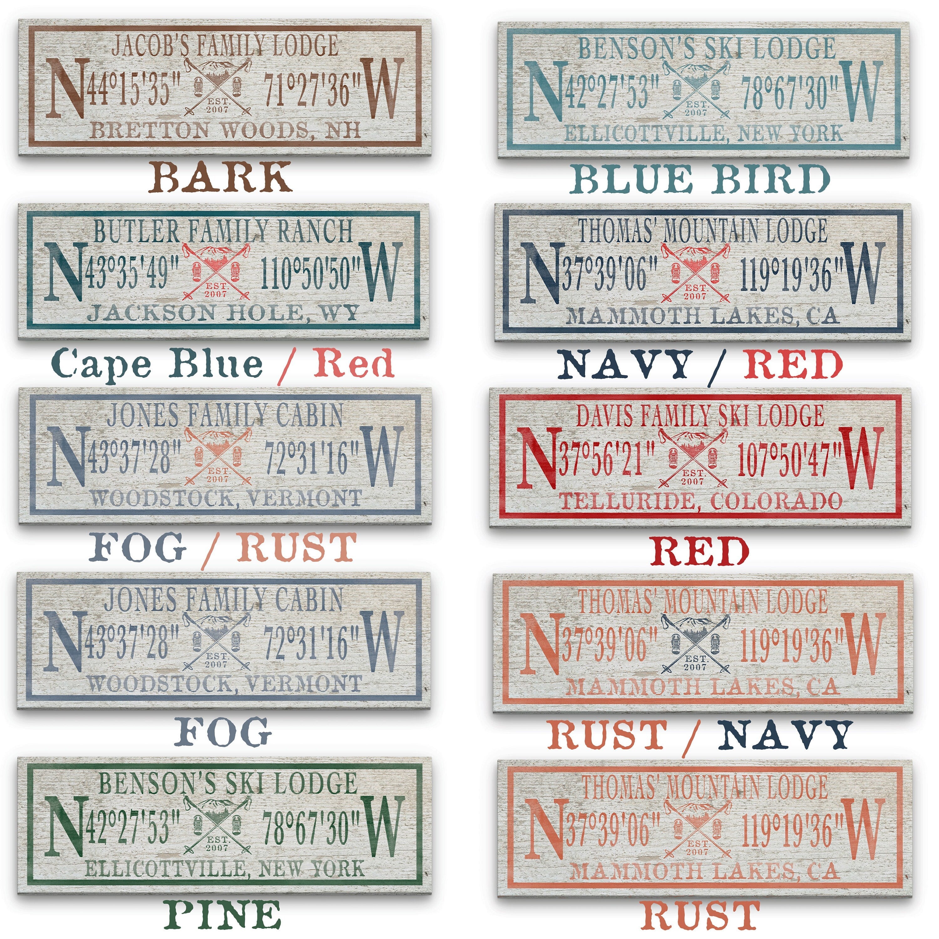 Personalized Coordinates Canvas Ski Lodge Sign - Family Name Cabin Decor